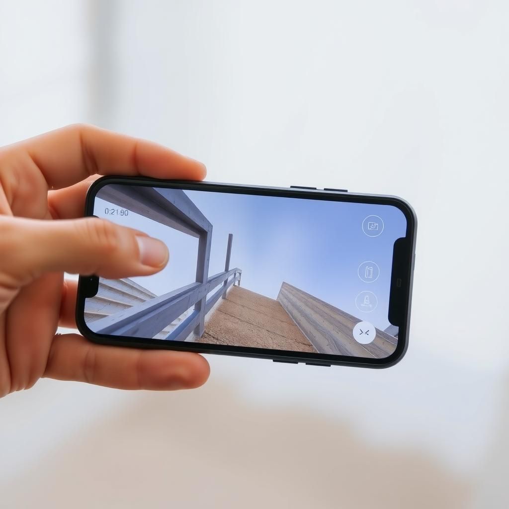 A hand holding a smartphone displaying an augmented reality application